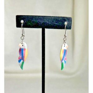 Sterling Silver Enamel Parrot Earrings in Pastel Colors - 2"